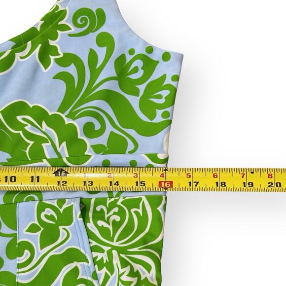 Jude Connally Etched Floral Blue/Green Nylon Spandex Dress Sleeveless Pockets M - Picture 8 of 9